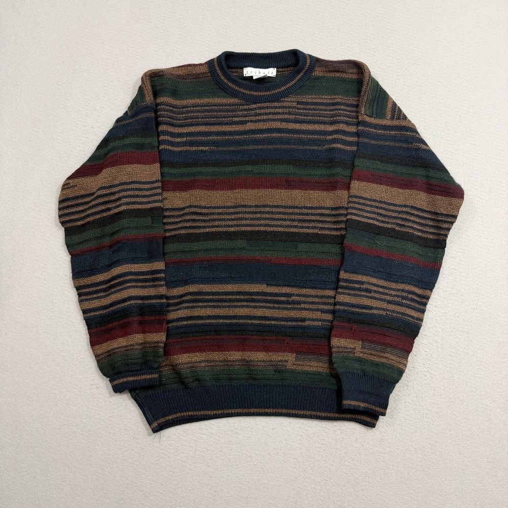 Vintage Tribute Sweater Men's XL Multicolor Striped Crewneck Acrylic Knit Aztec